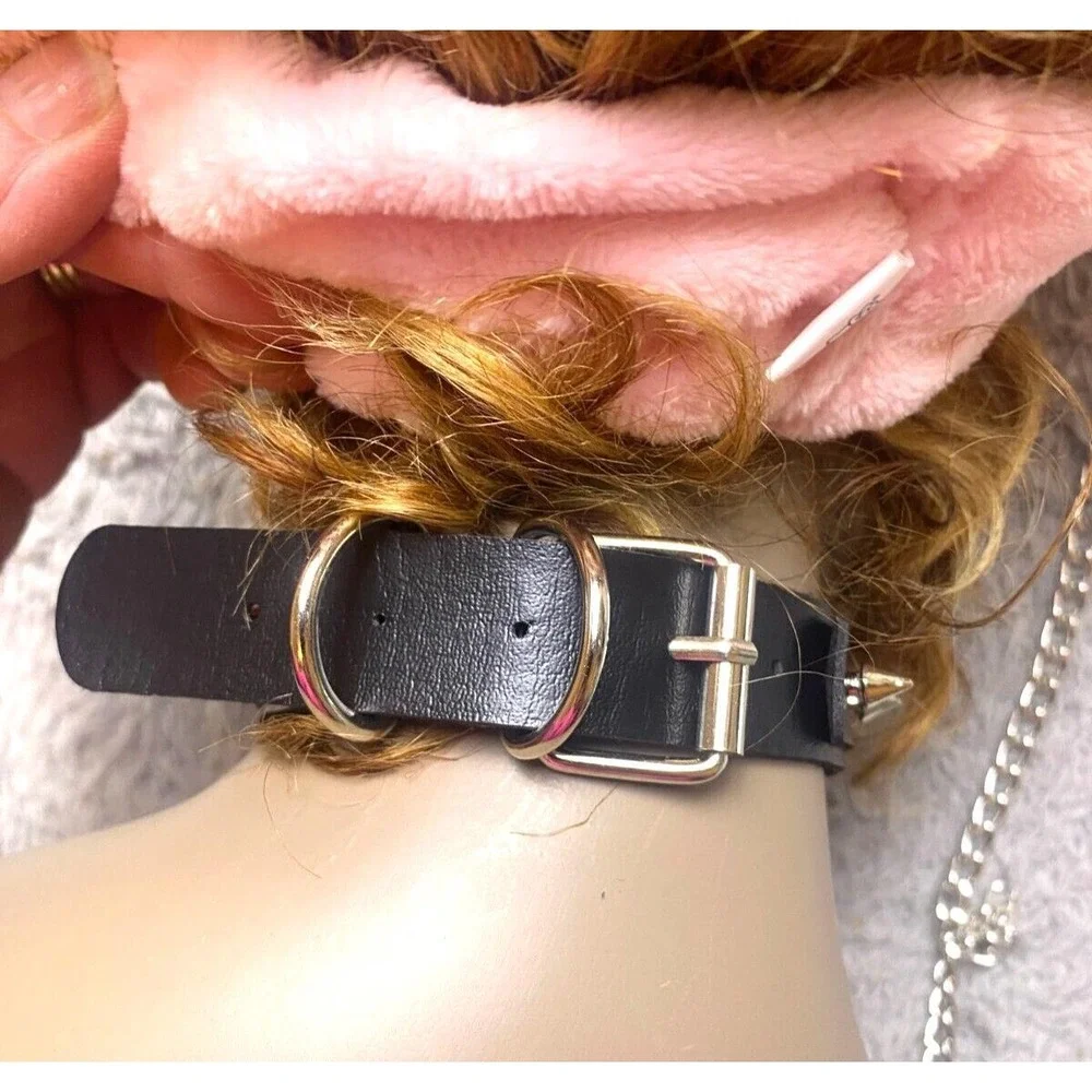 Choker Collar w/ Chain‎ Leash Rivet Studded PU Leather Goth Punk Bondage NEW